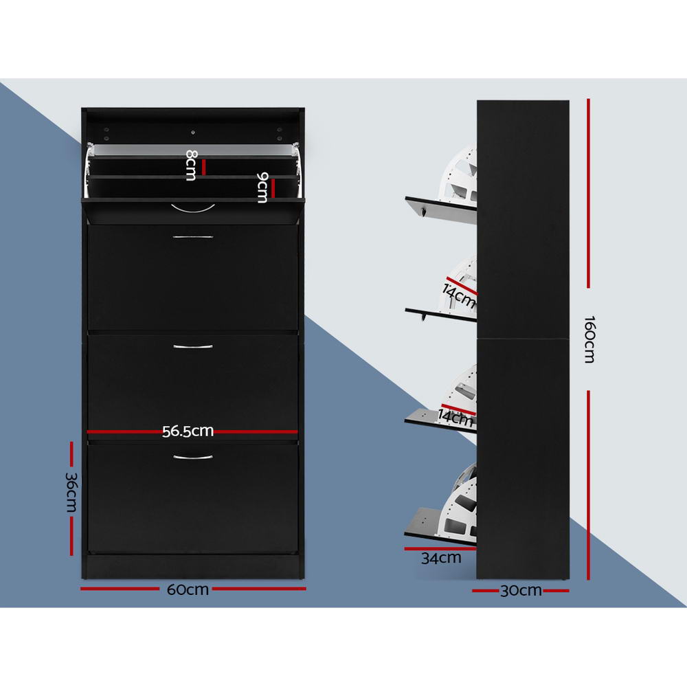 Shoe Storage: Artiss Shoe Rack Cabinet 60 Pairs 4 Doors - Black