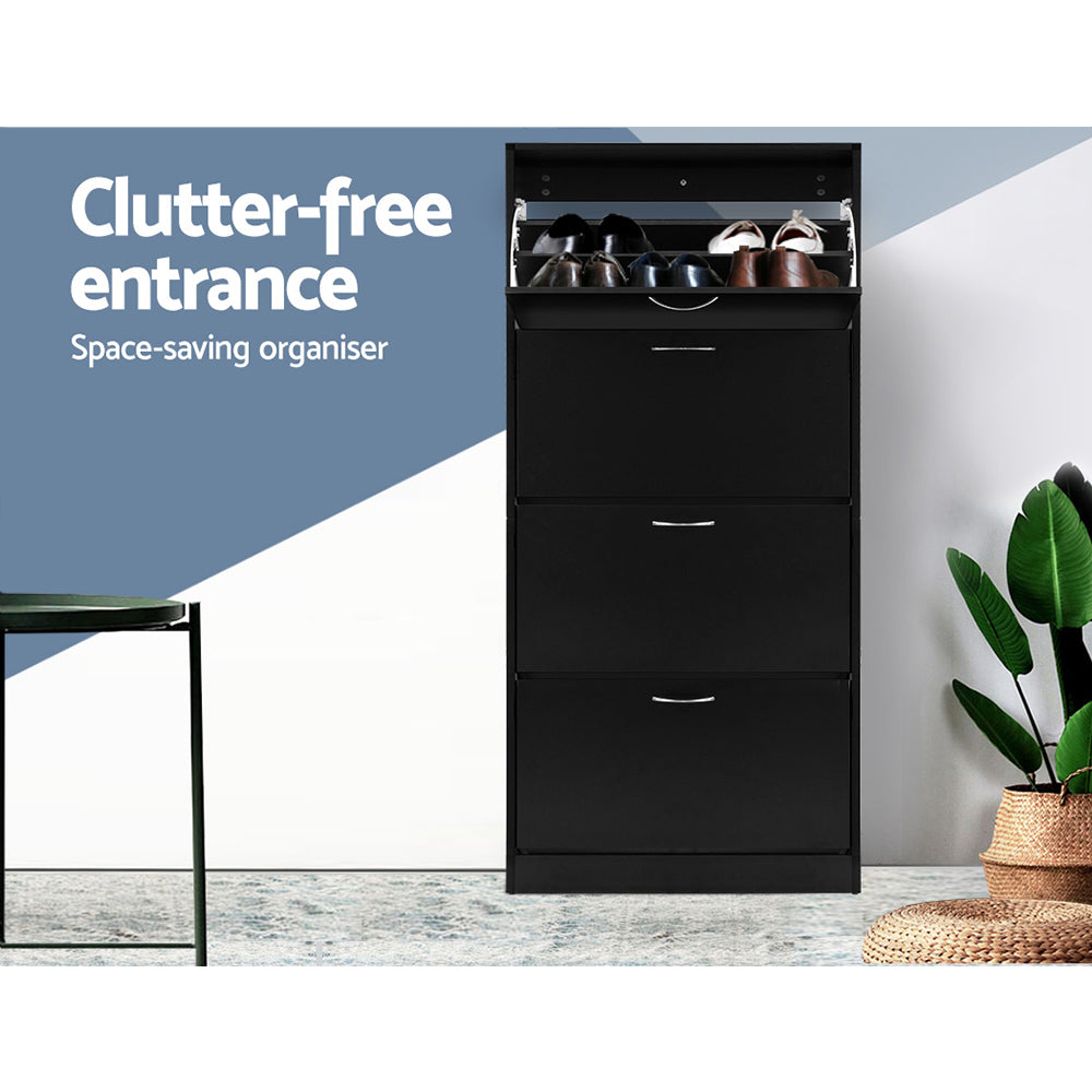 Shoe Storage: Artiss Shoe Rack Cabinet 60 Pairs 4 Doors - Black