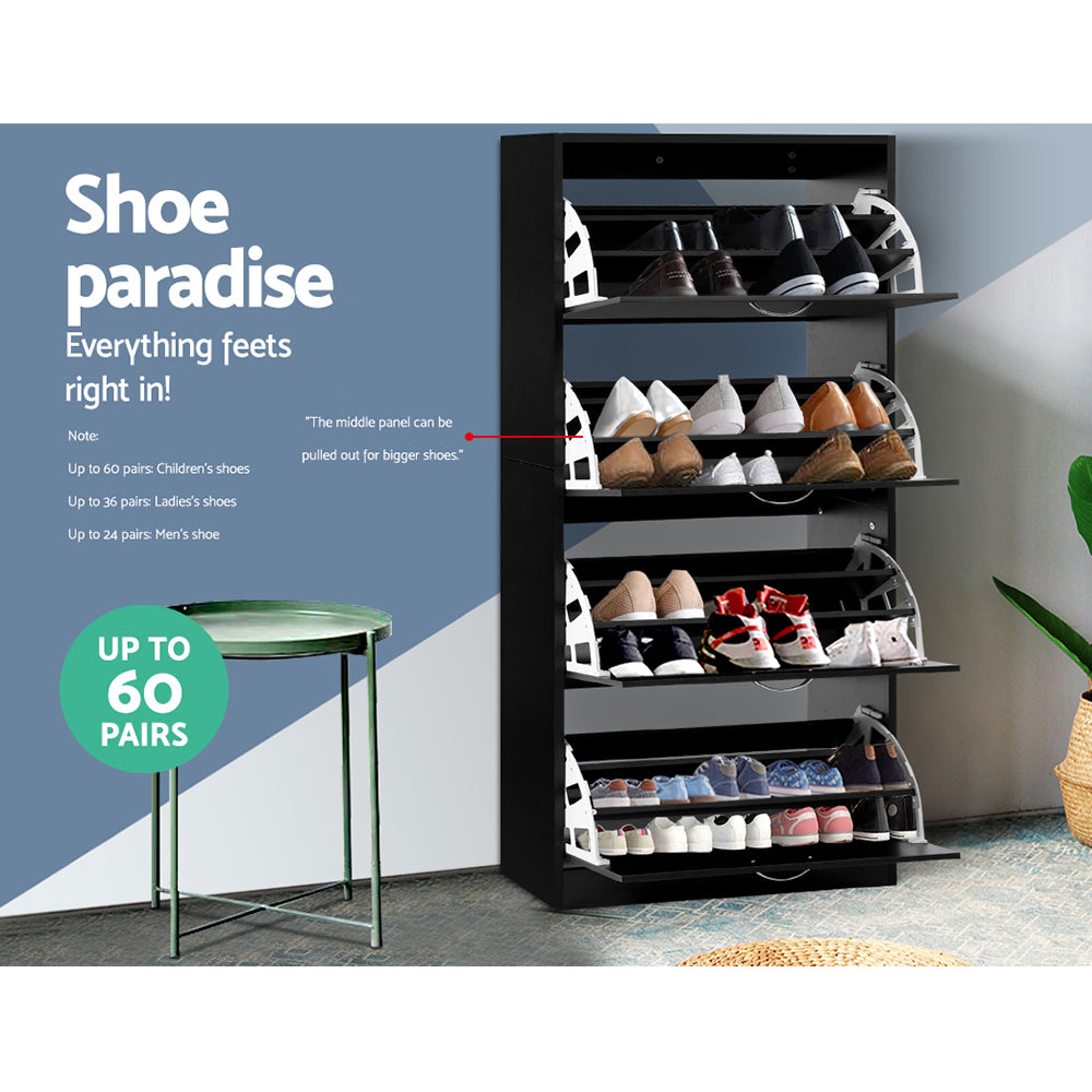 Shoe Storage: Artiss Shoe Rack Cabinet 60 Pairs 4 Doors - Black
