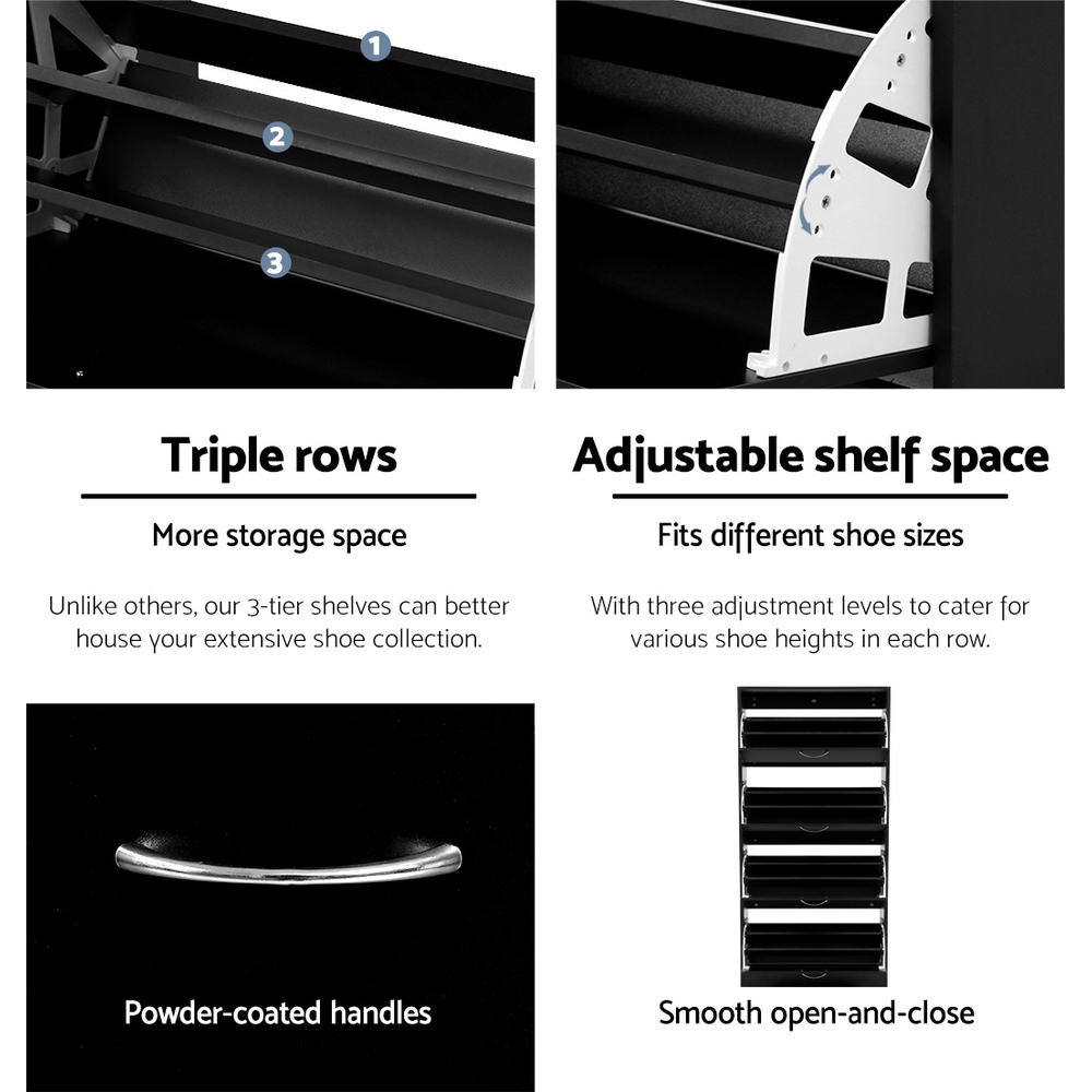 Shoe Storage: Artiss Shoe Rack Cabinet 60 Pairs 4 Doors - Black