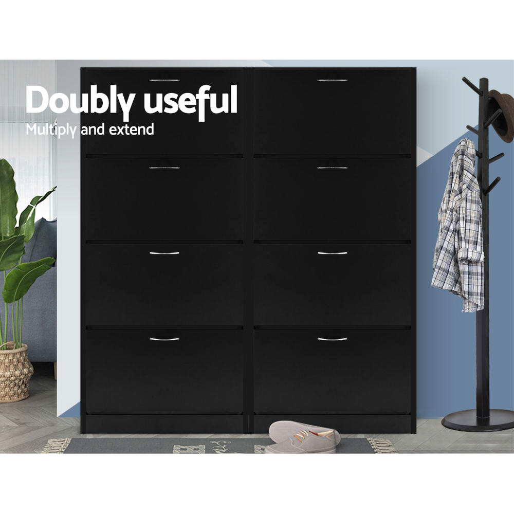 Shoe Storage: Artiss Shoe Rack Cabinet 60 Pairs 4 Doors - Black