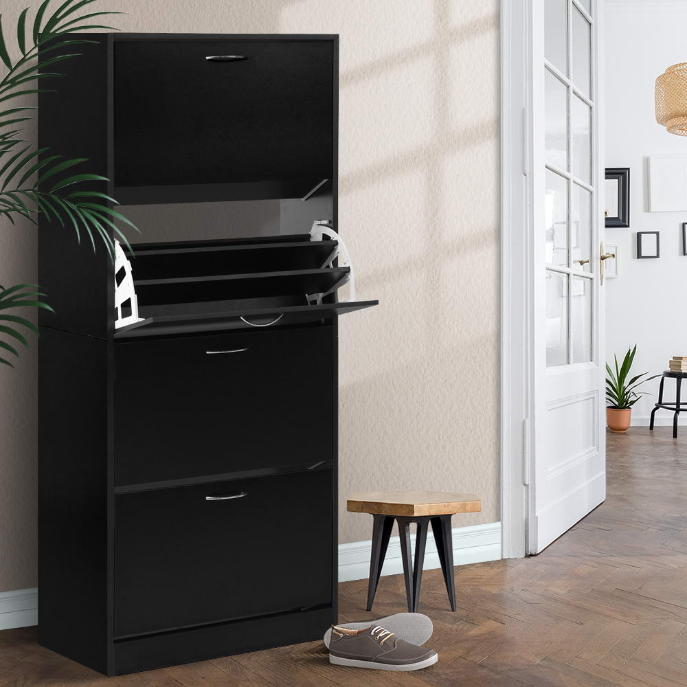 Shoe Storage: Artiss Shoe Rack Cabinet 60 Pairs 4 Doors - Black