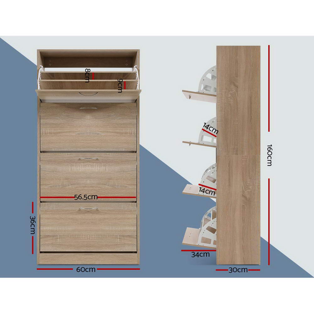 Shoe Storage: Artiss Shoe Rack Cabinet 60 Pairs 4 Doors - Wood