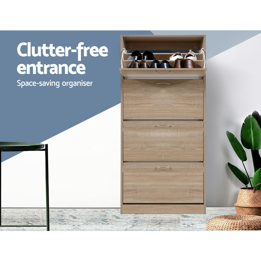 Shoe Storage: Artiss Shoe Rack Cabinet 60 Pairs 4 Doors - Wood
