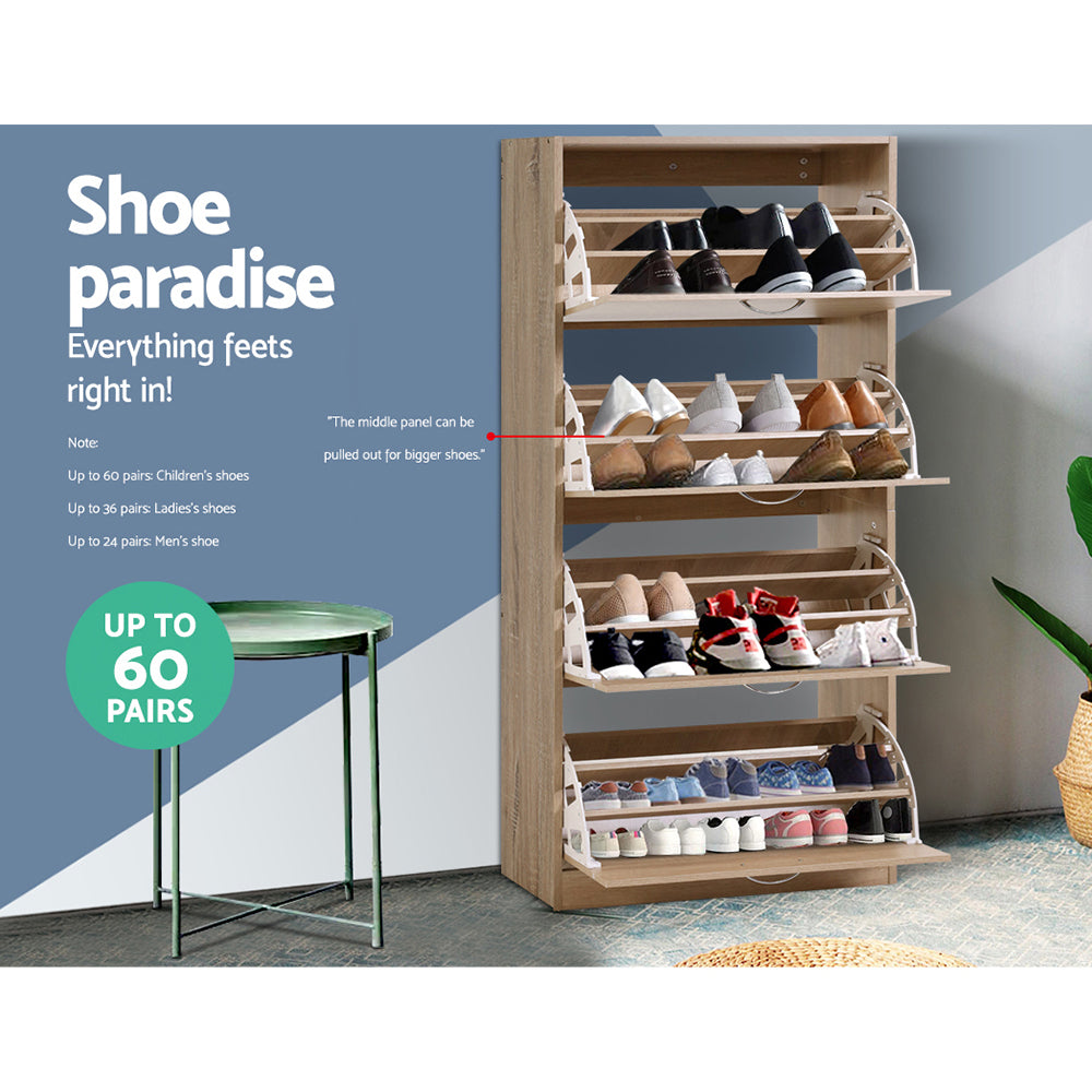 Shoe Storage: Artiss Shoe Rack Cabinet 60 Pairs 4 Doors - Wood