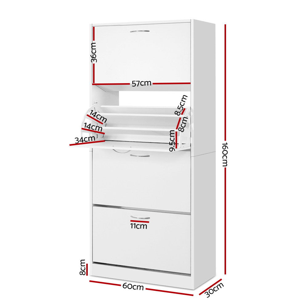 Shoe Storage: Artiss Shoe Rack Cabinet 60 Pairs 4 Doors - White
