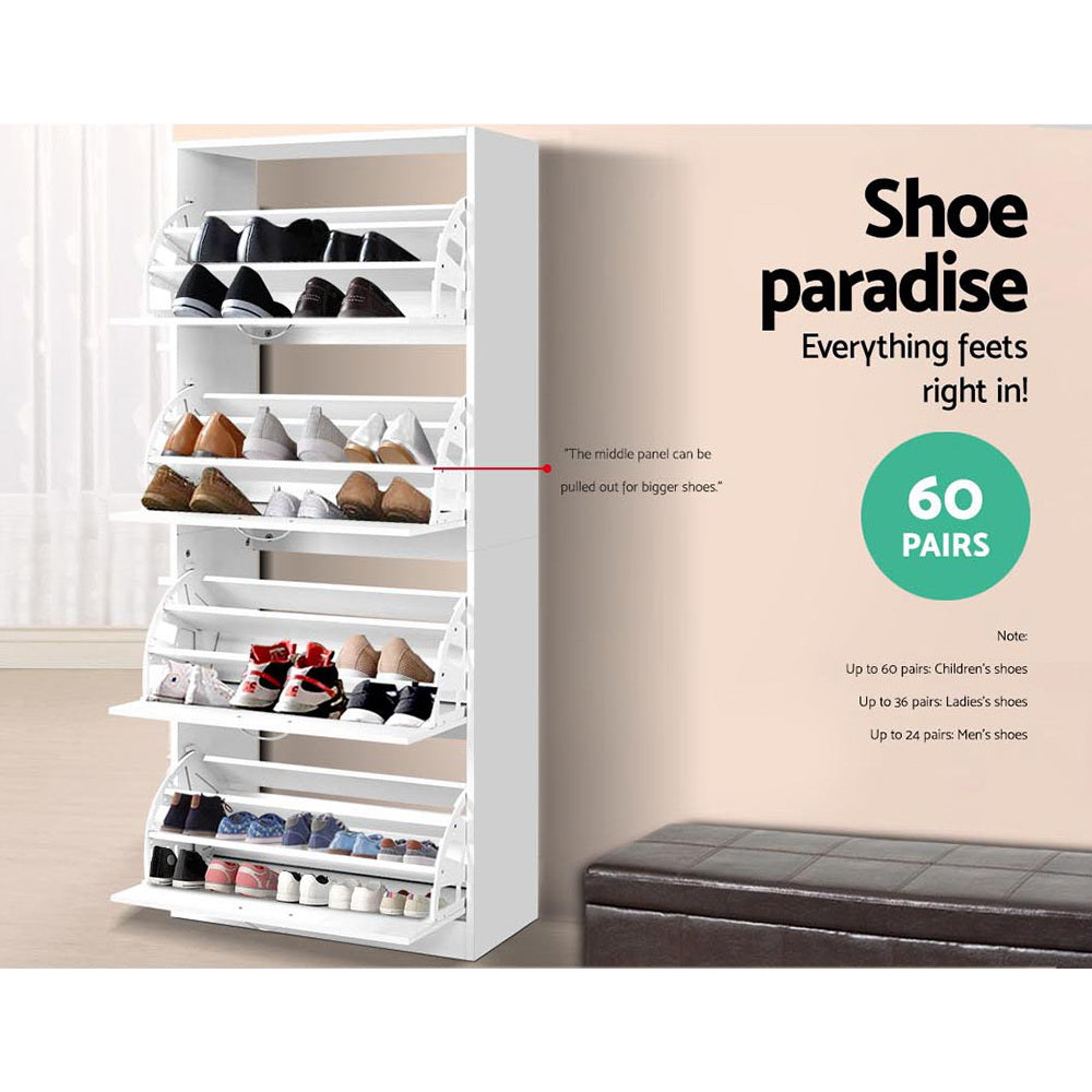 Shoe Storage: Artiss Shoe Rack Cabinet 60 Pairs 4 Doors - White