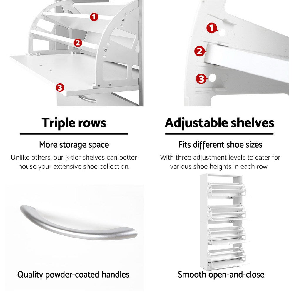 Shoe Storage: Artiss Shoe Rack Cabinet 60 Pairs 4 Doors - White