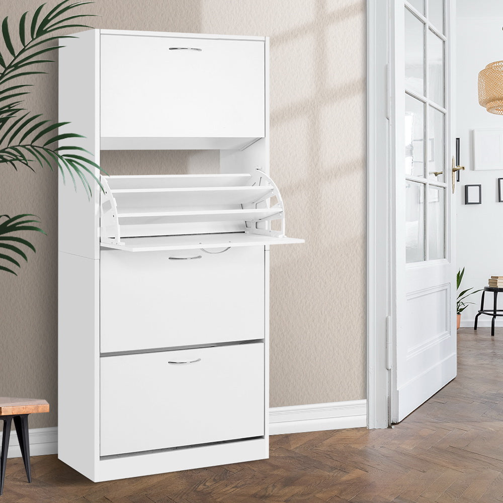 Shoe Storage: Artiss Shoe Rack Cabinet 60 Pairs 4 Doors - White