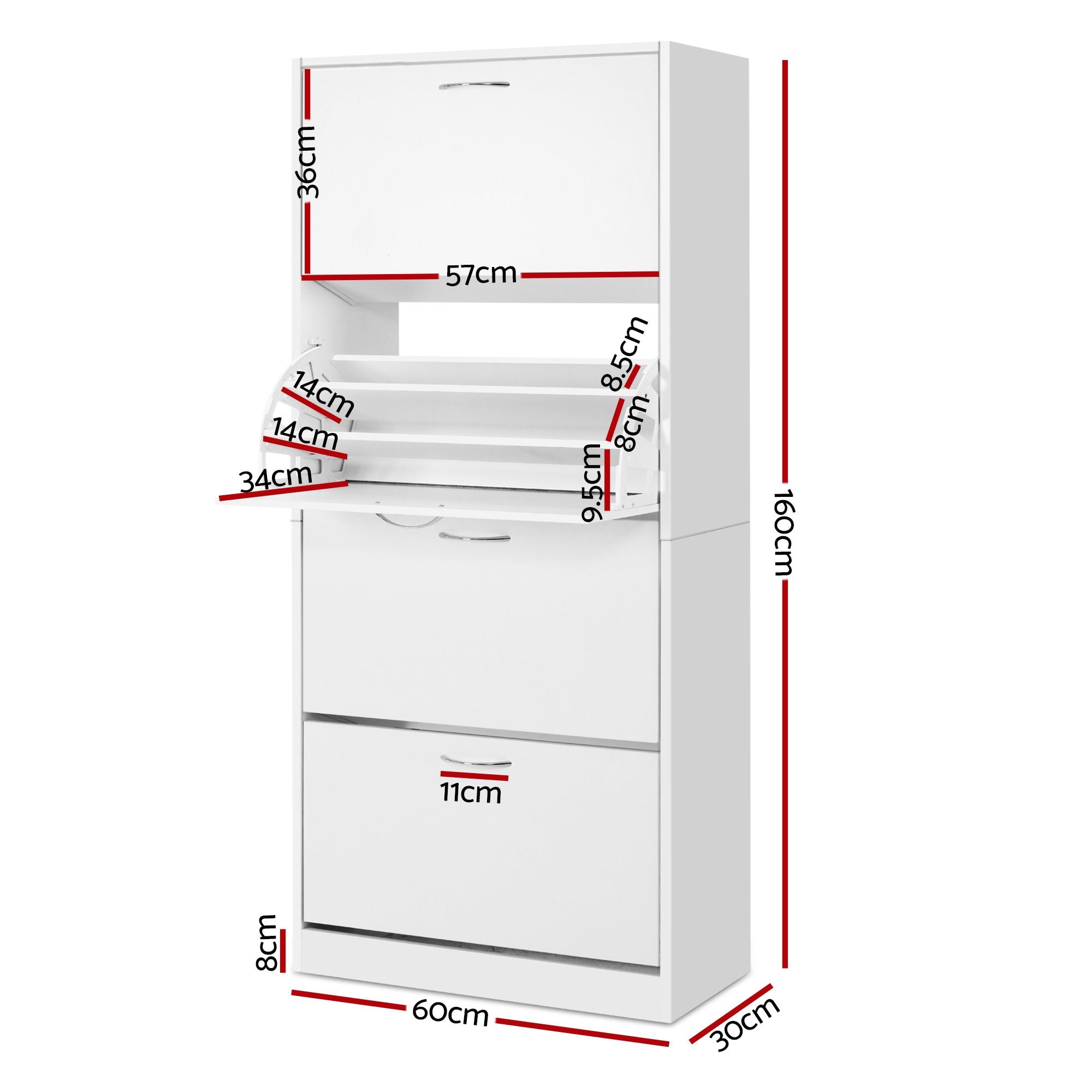 Artiss 2x Shoe Cabinet Storage Organiser 4 Flip Drawer White