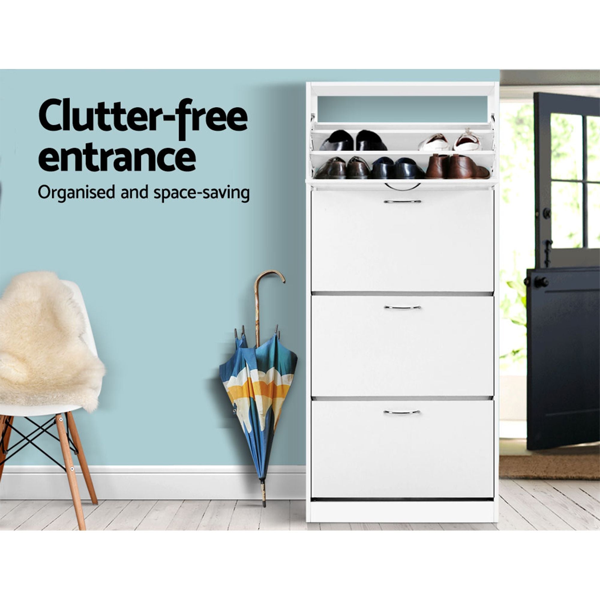 Artiss 2x Shoe Cabinet Storage Organiser 4 Flip Drawer White