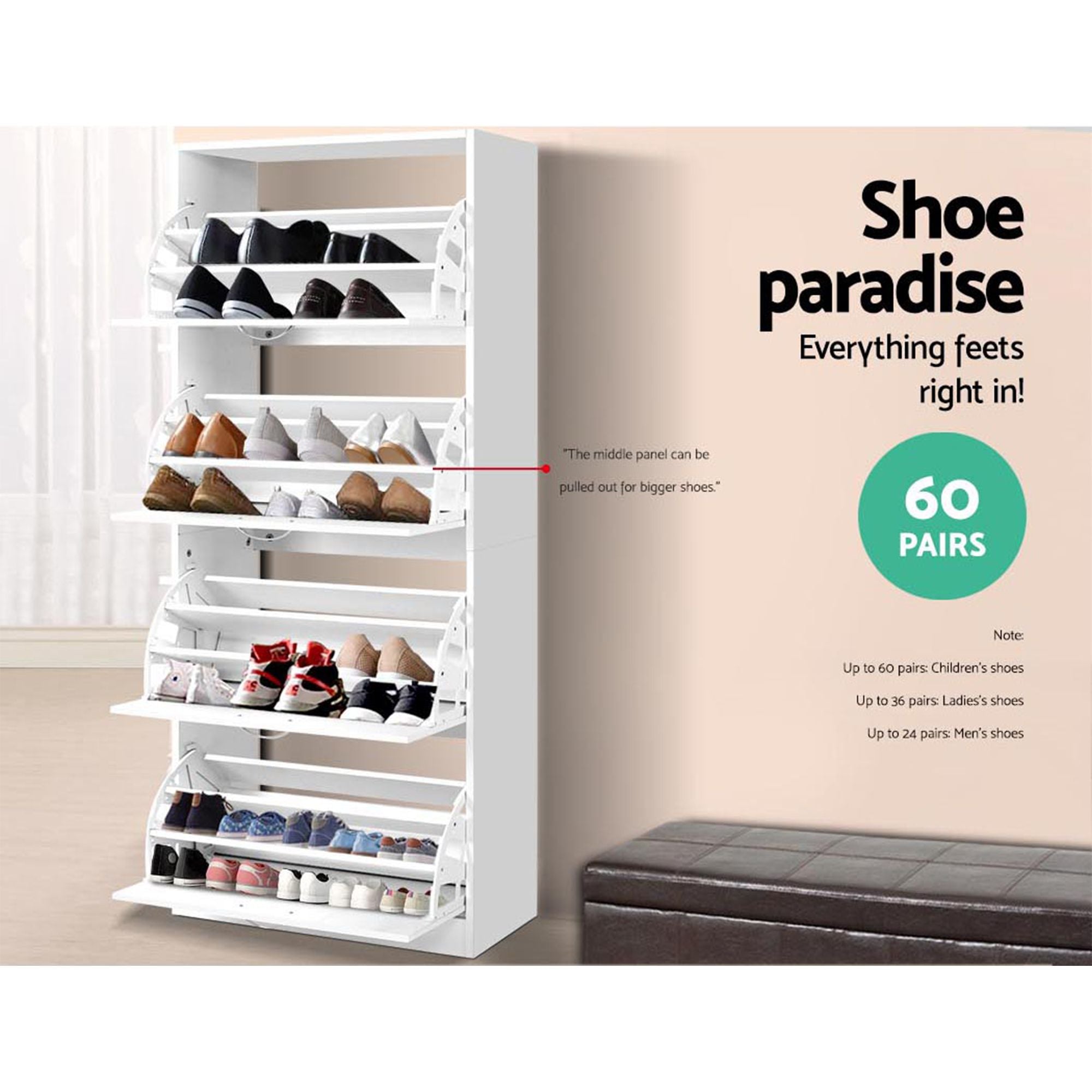 Artiss 2x Shoe Cabinet Storage Organiser 4 Flip Drawer White