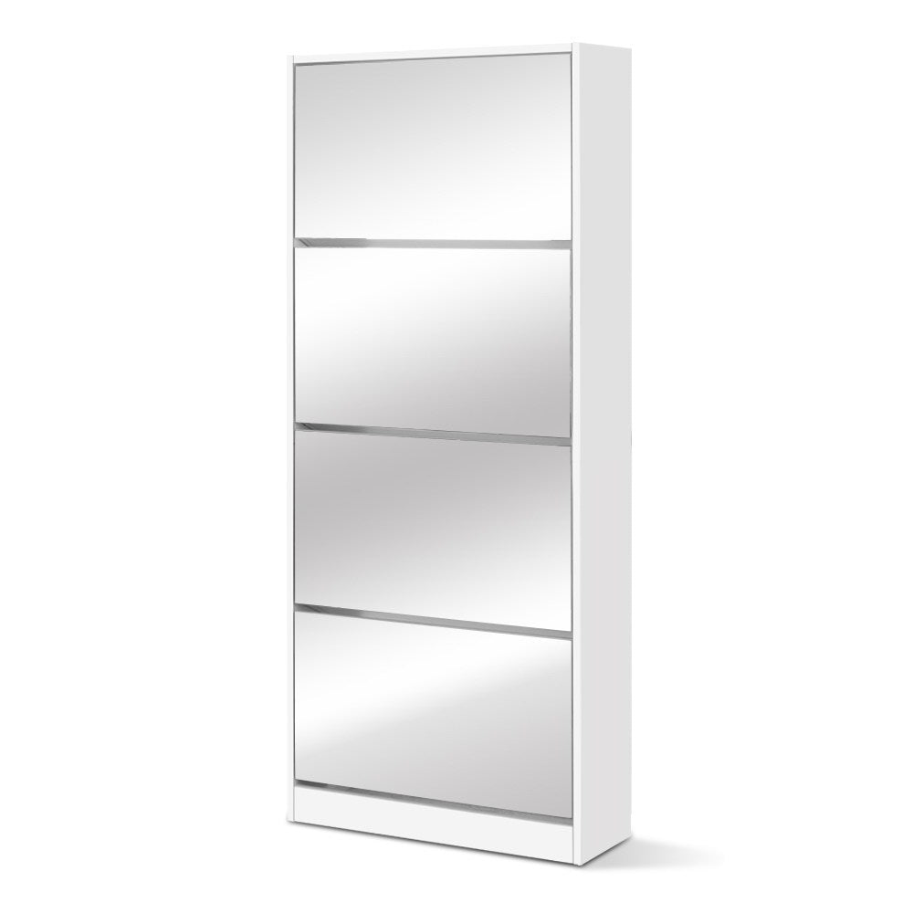Shoe Storage: Artiss Shoe Rack Cabinet Mirror 60 Pairs White Rira