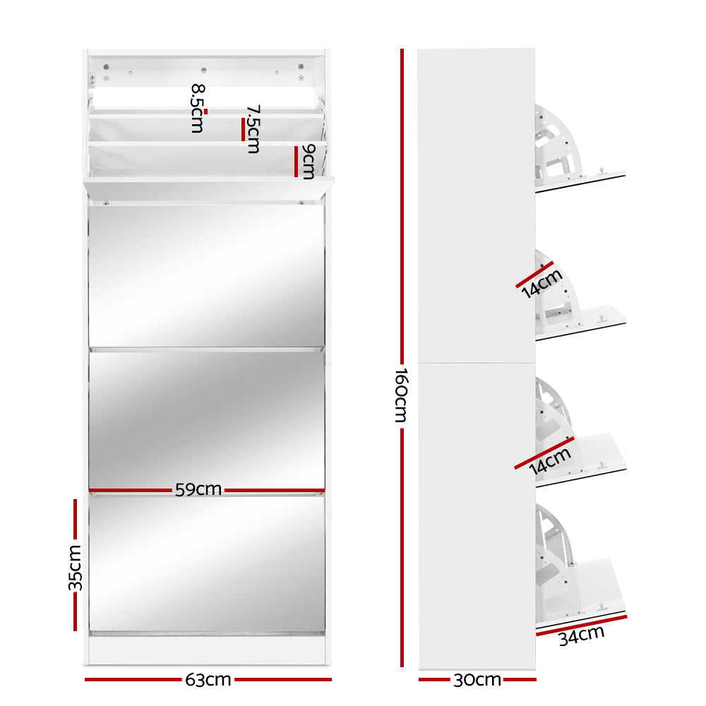 Shoe Storage: Artiss Shoe Rack Cabinet Mirror 60 Pairs White Rira