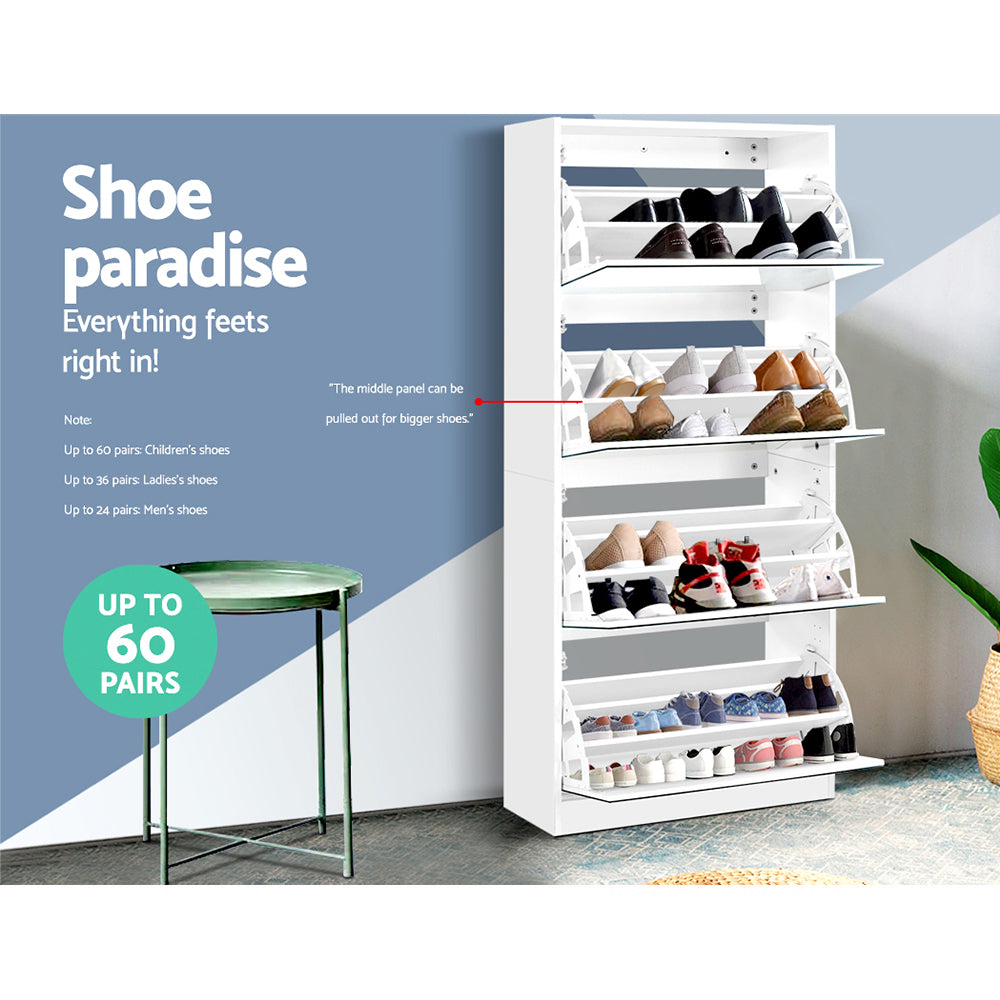 Shoe Storage: Artiss Shoe Rack Cabinet Mirror 60 Pairs White Rira