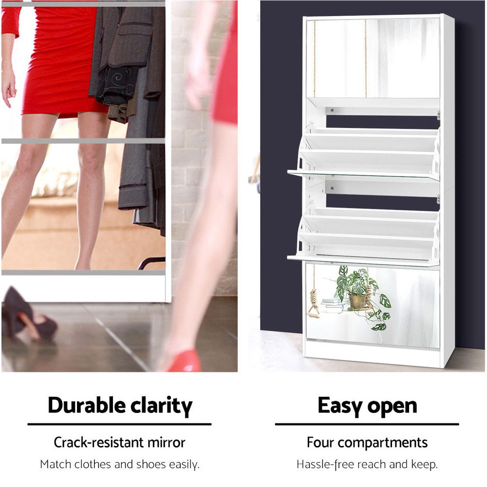 Shoe Storage: Artiss Shoe Rack Cabinet Mirror 60 Pairs White Rira