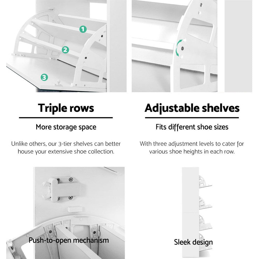 Shoe Storage: Artiss Shoe Rack Cabinet Mirror 60 Pairs White Rira
