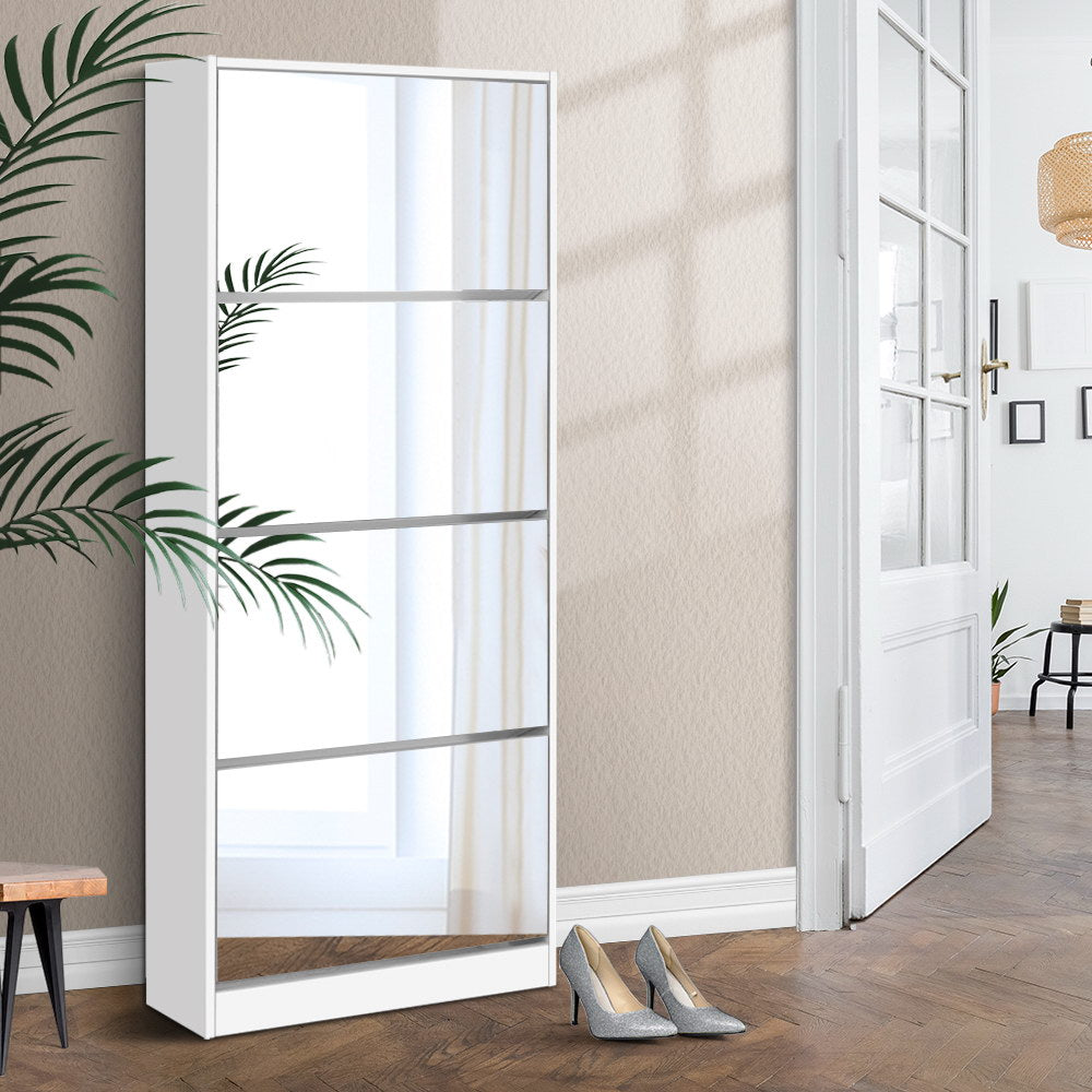 Shoe Storage: Artiss Shoe Rack Cabinet Mirror 60 Pairs White Rira