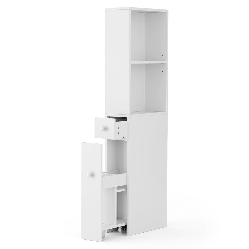 Bathroom Cabinets, Cupboards & Storage: Artiss Bathroom Cabinet Storage Slim Organiser Drawer Toilet Corner 135cm White