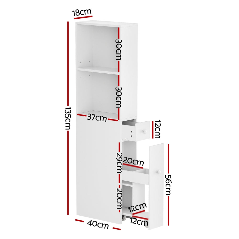 Bathroom Cabinets, Cupboards & Storage: Artiss Bathroom Cabinet Storage Slim Organiser Drawer Toilet Corner 135cm White