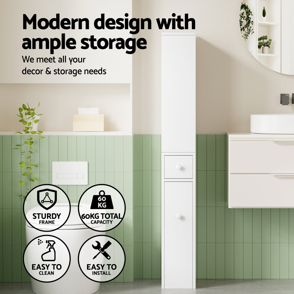 Bathroom Cabinets, Cupboards & Storage: Artiss Bathroom Cabinet Storage Slim Organiser Drawer Toilet Corner 135cm White