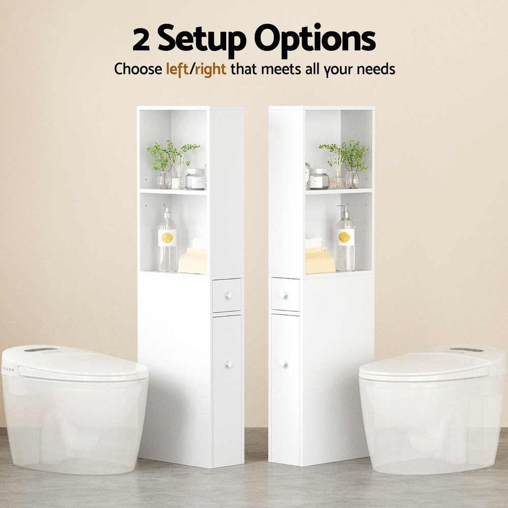 Bathroom Cabinets, Cupboards & Storage: Artiss Bathroom Cabinet Storage Slim Organiser Drawer Toilet Corner 135cm White