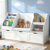 Kid's Bookcases & Shelves: Keezi Kids Bookshelf Storage Organiser Toy Box Drawer Bench Seat Cabinet White