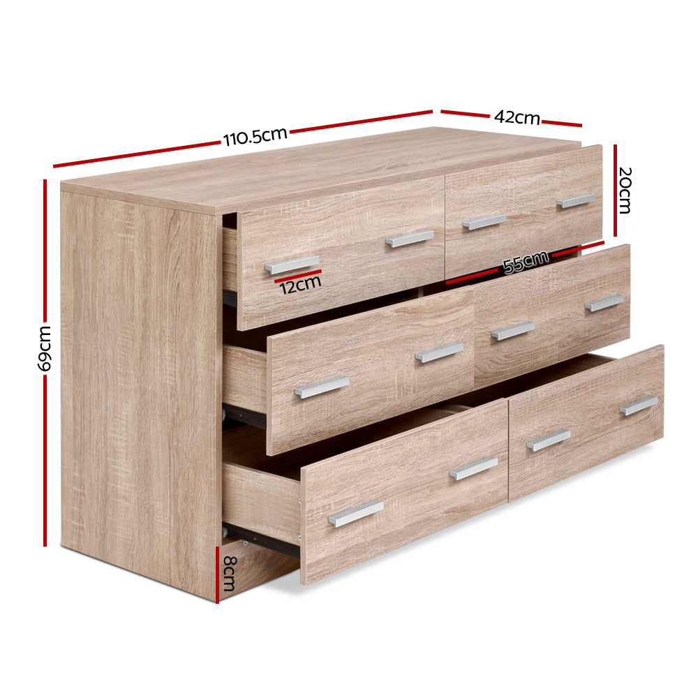Dressers: Artiss 6 Chest of Drawers - VEDA Pine