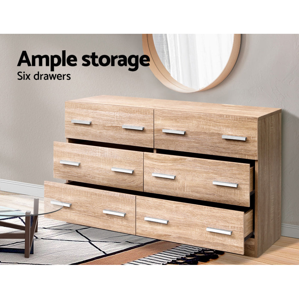 Dressers: Artiss 6 Chest of Drawers - VEDA Pine