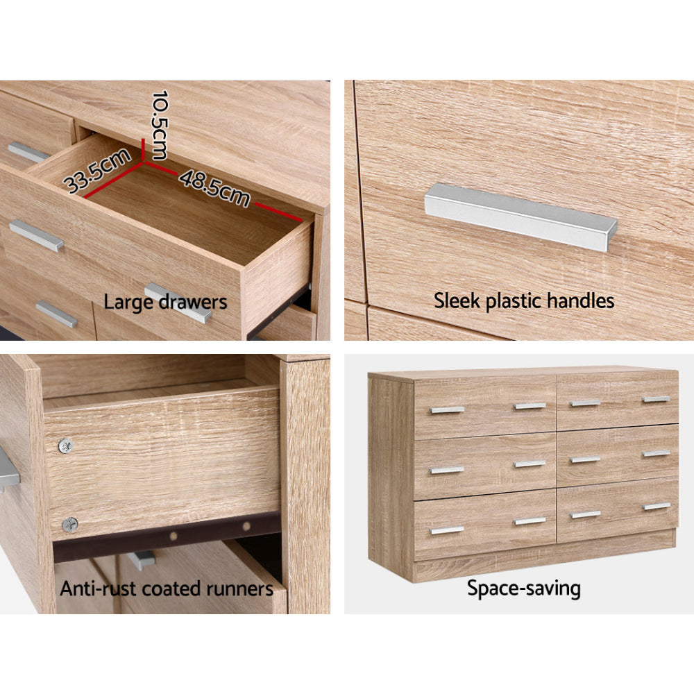 Dressers: Artiss 6 Chest of Drawers - VEDA Pine