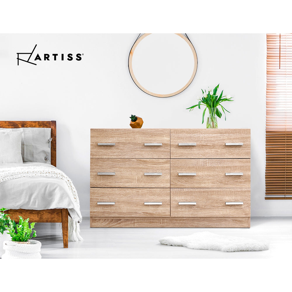 Dressers: Artiss 6 Chest of Drawers - VEDA Pine