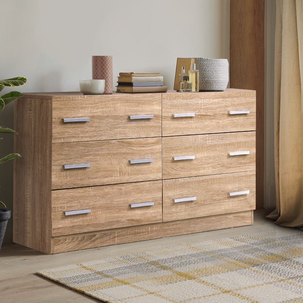 Dressers: Artiss 6 Chest of Drawers - VEDA Pine
