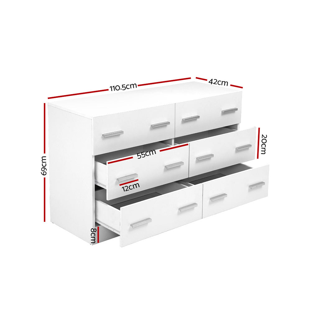 Dressers: Artiss 6 Chest of Drawers - VEDA White