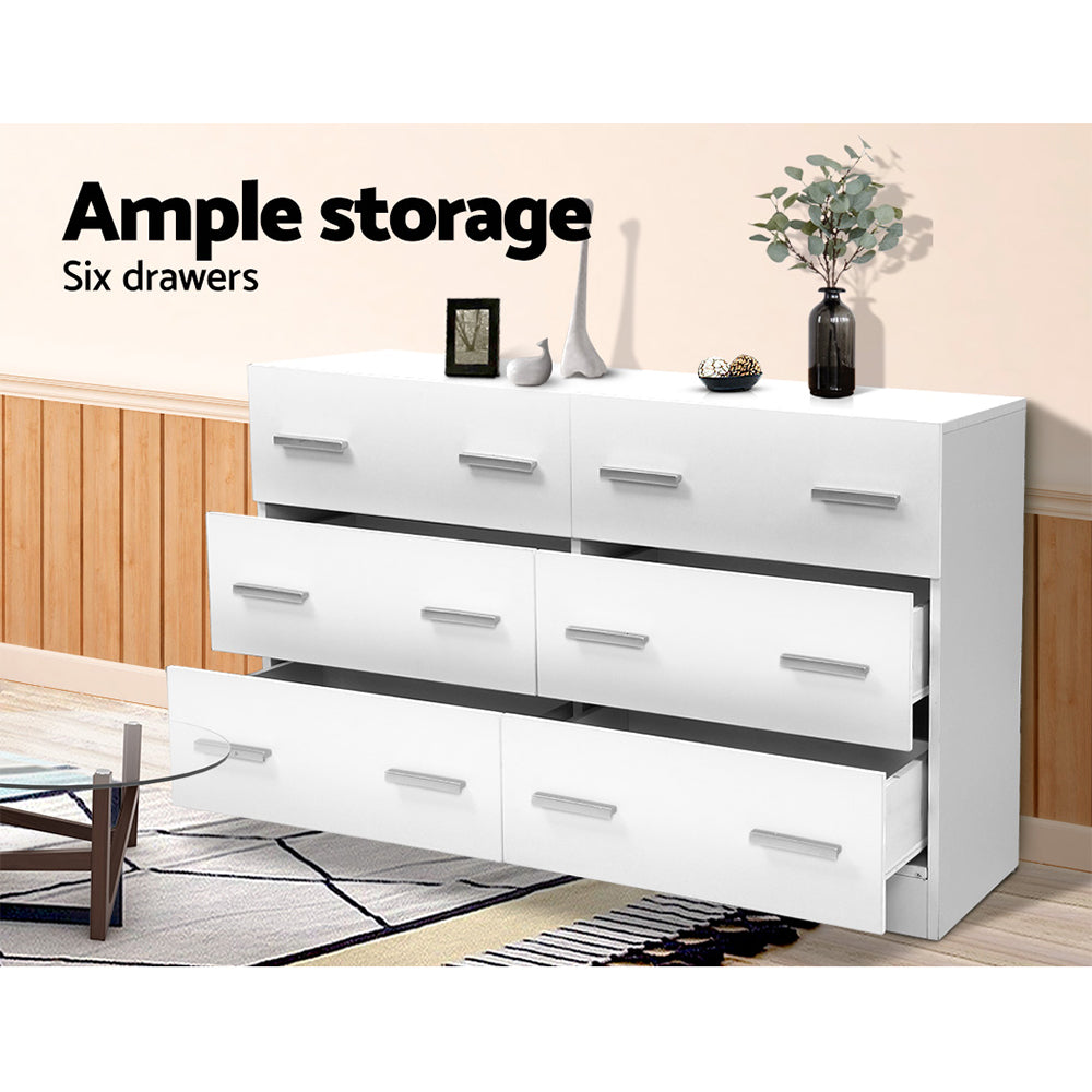 Dressers: Artiss 6 Chest of Drawers - VEDA White