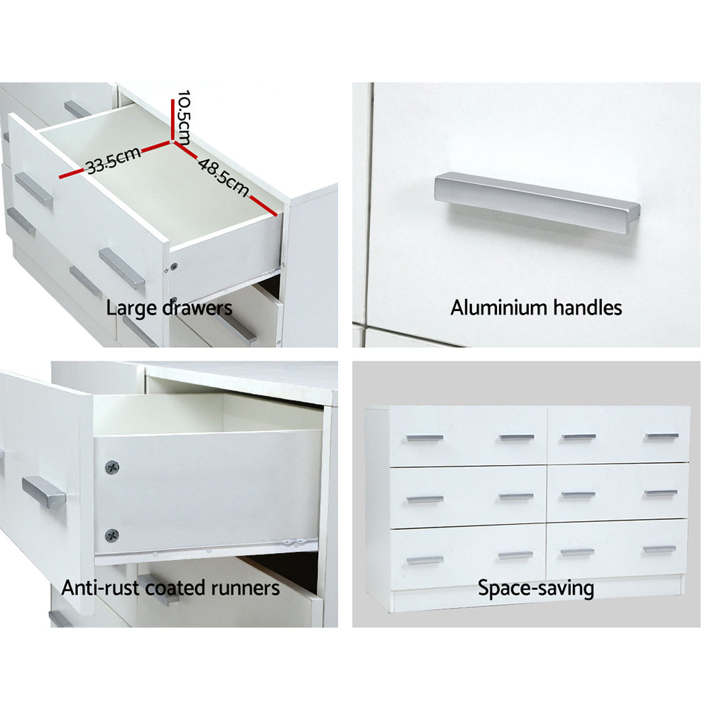 Dressers: Artiss 6 Chest of Drawers - VEDA White