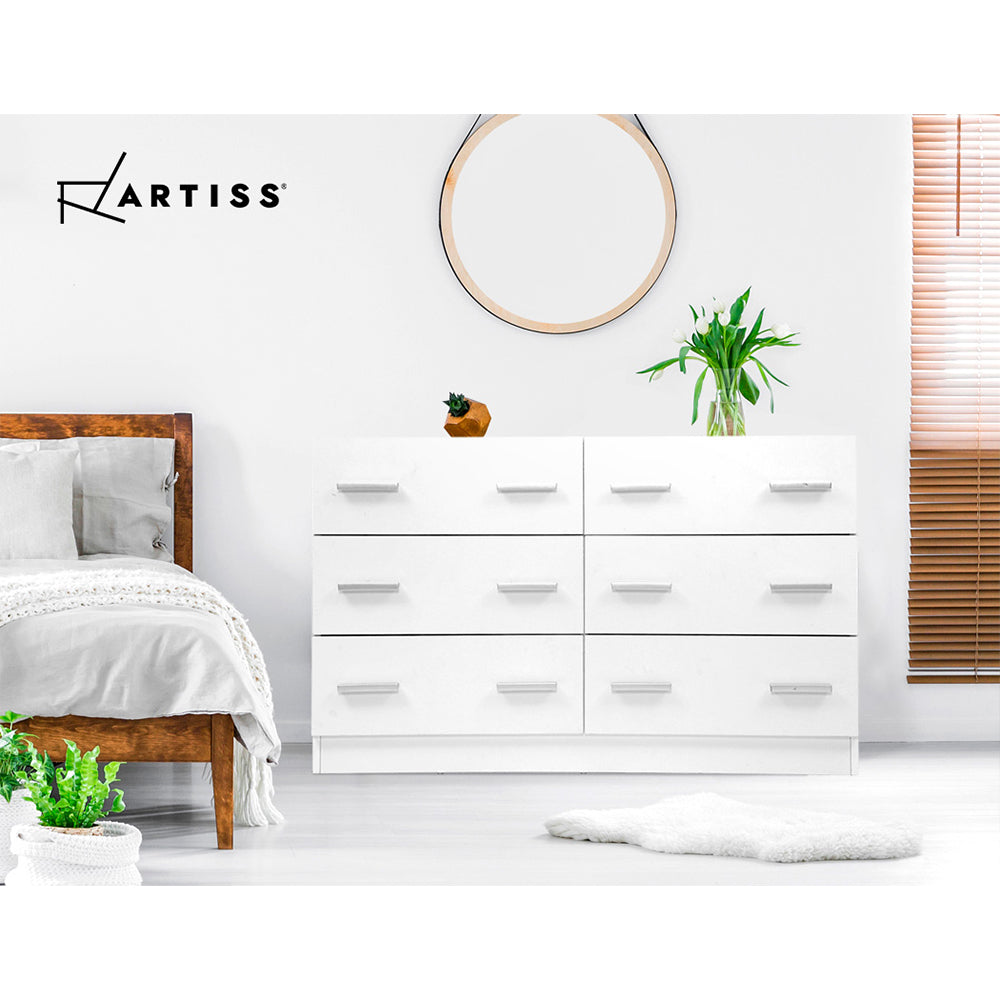 Dressers: Artiss 6 Chest of Drawers - VEDA White