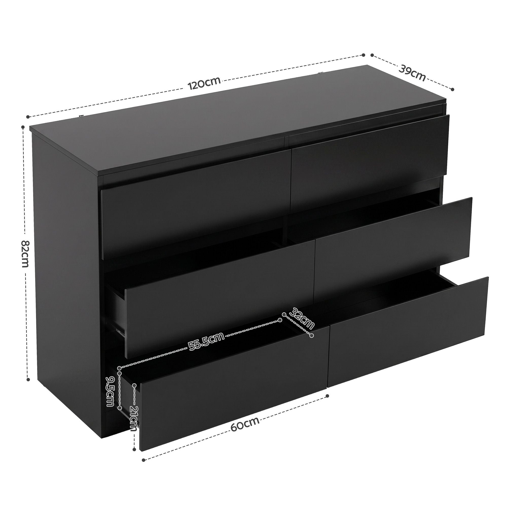 Artiss 6 Chest of Drawers Lowboy Black