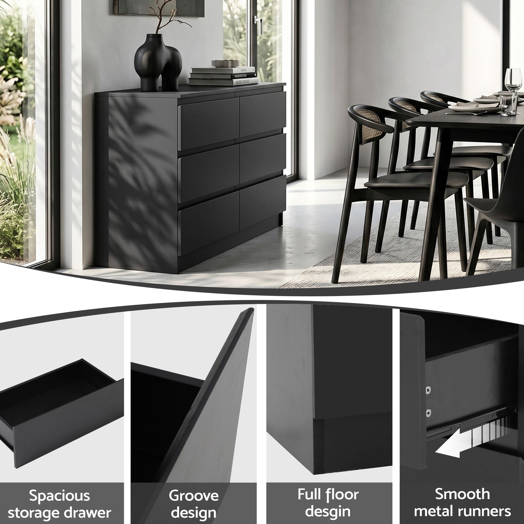 Artiss 6 Chest of Drawers Lowboy Black