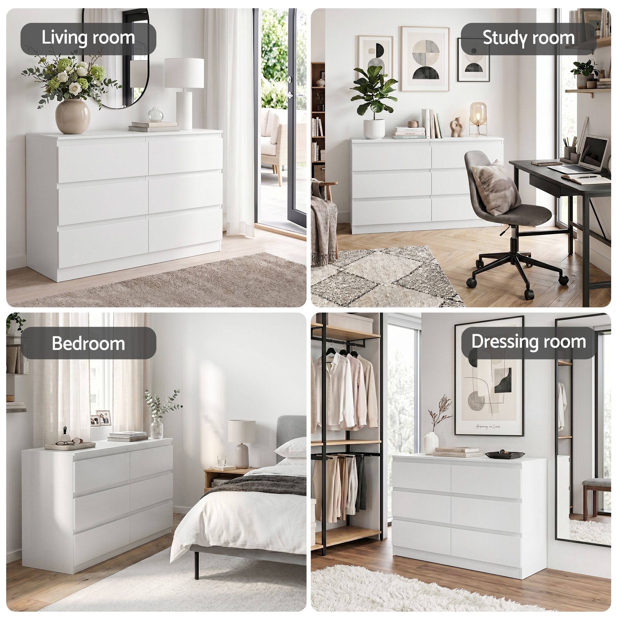 Artiss 6 Chest of Drawers Lowboy White