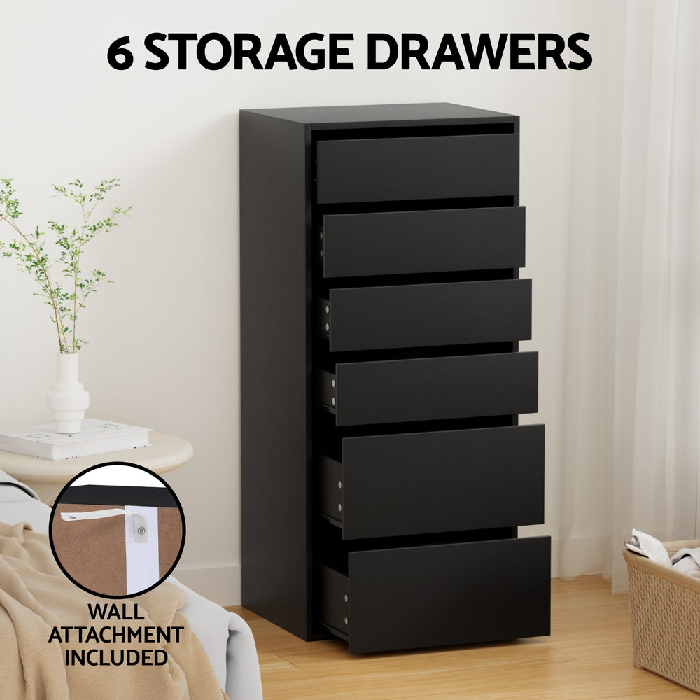 Dressers: Artiss 6 Chest of Drawers Dresser Tallboy Black