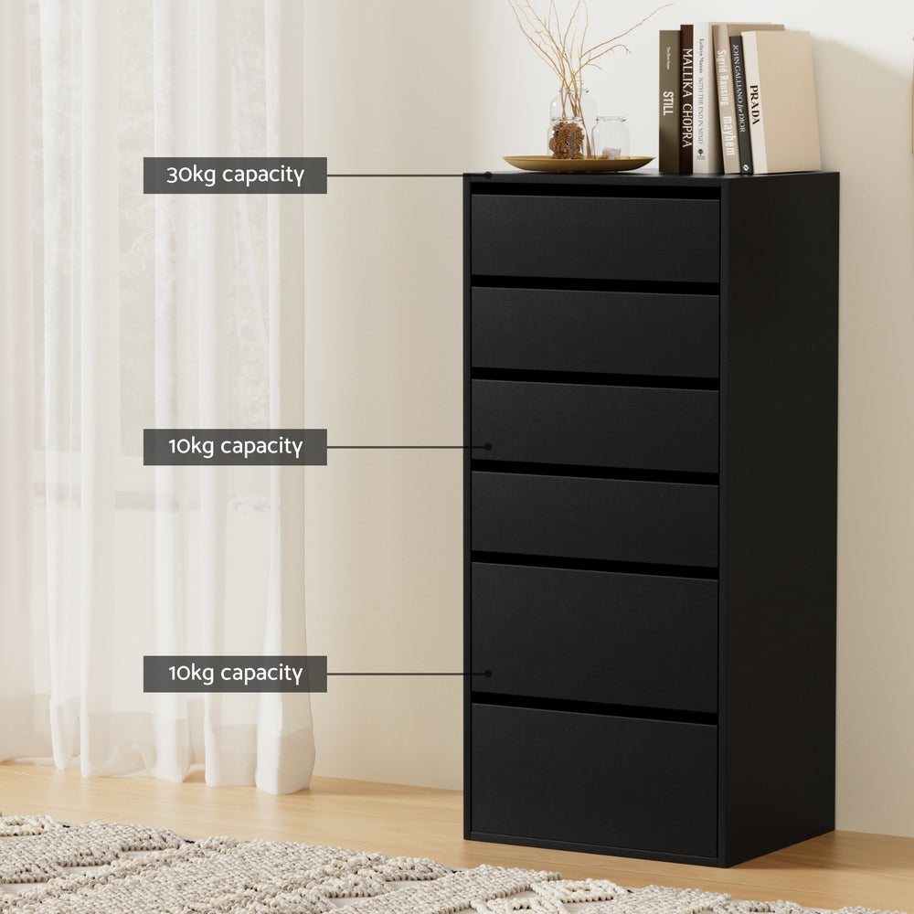 Dressers: Artiss 6 Chest of Drawers Dresser Tallboy Black