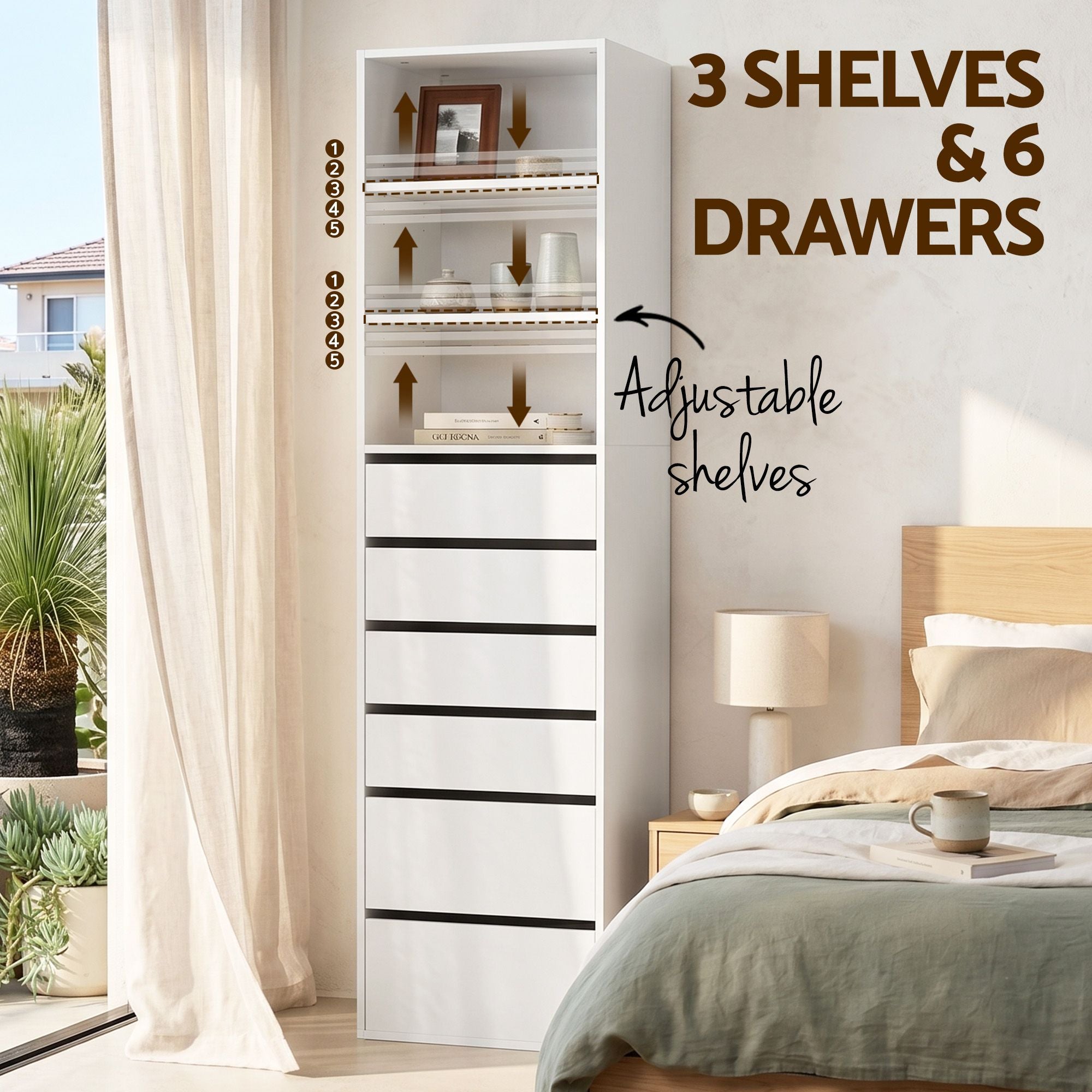 Artiss 2x Chest of 6 Drawers Tallboy Cabinet Adjustable Shelf White
