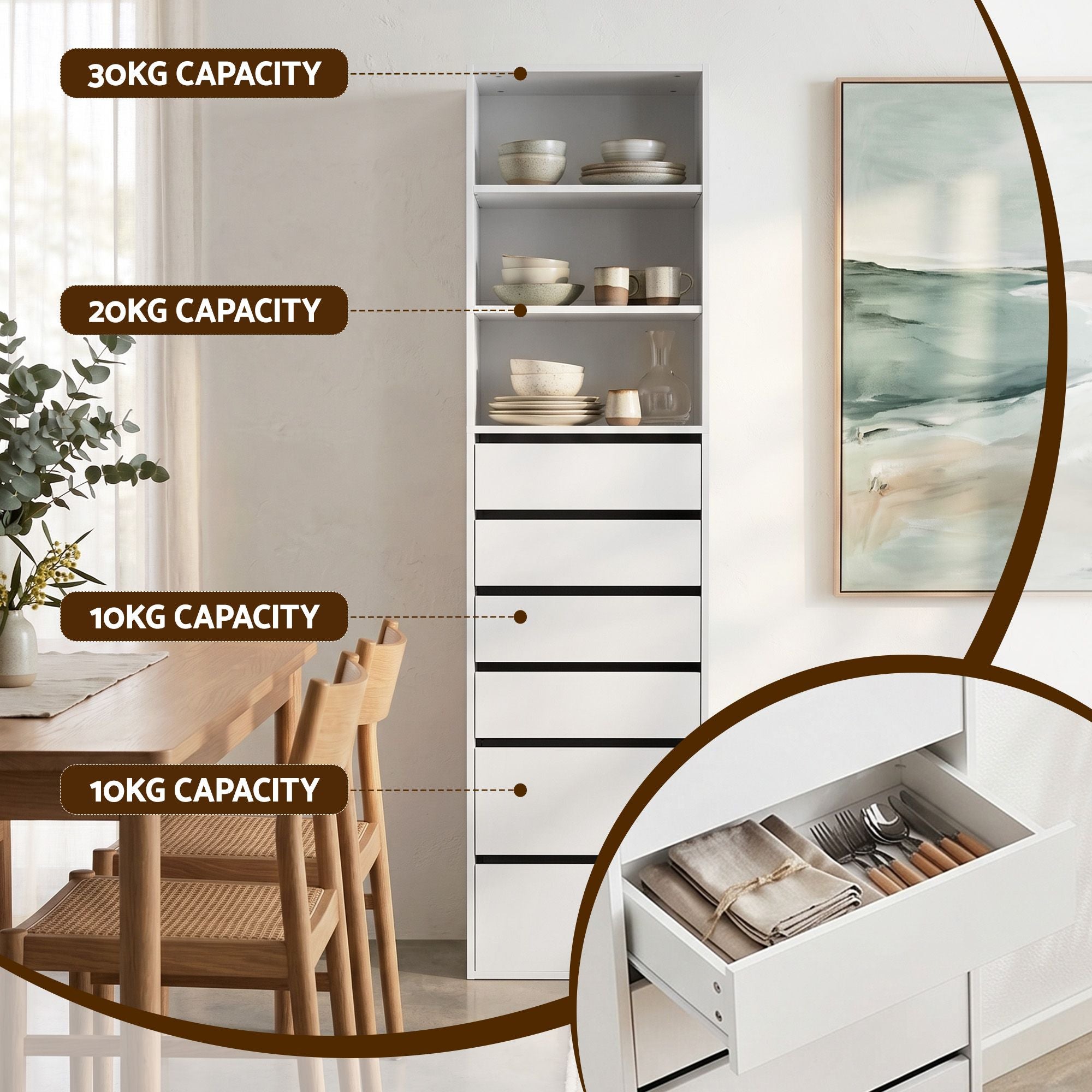 Artiss 2x Chest of 6 Drawers Tallboy Cabinet Adjustable Shelf White