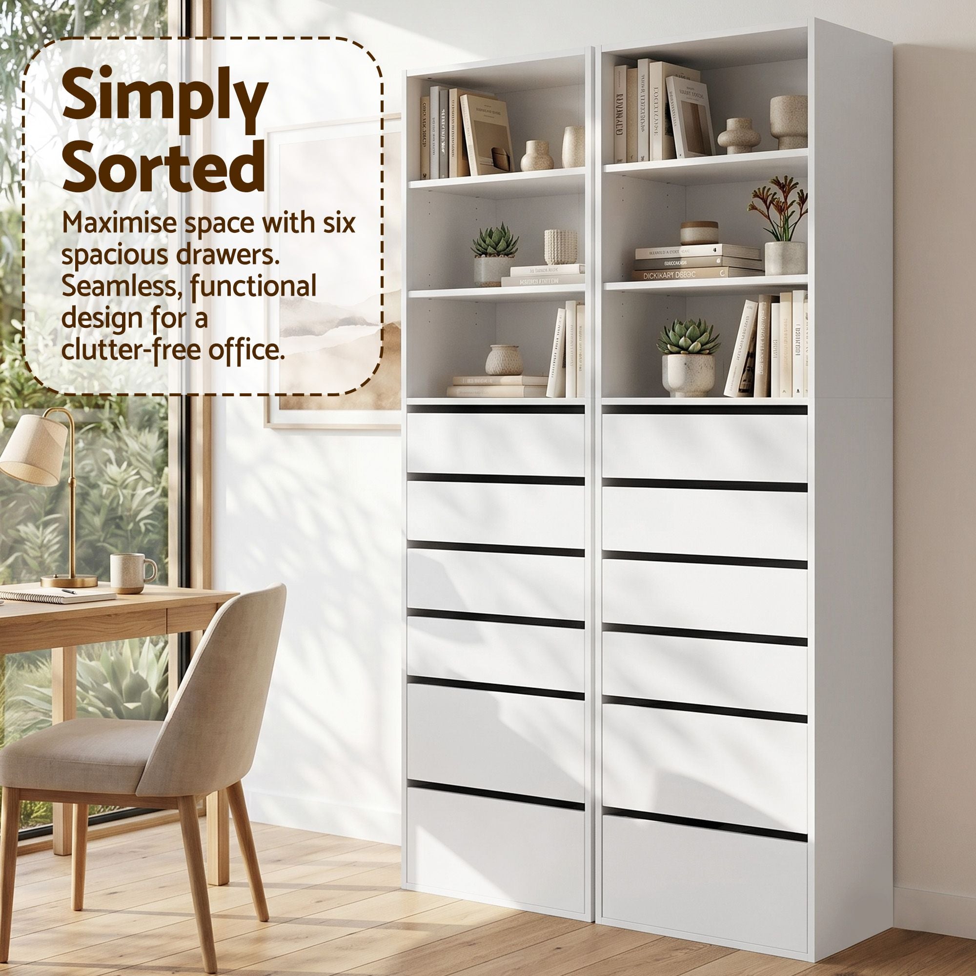 Artiss 2x Chest of 6 Drawers Tallboy Cabinet Adjustable Shelf White