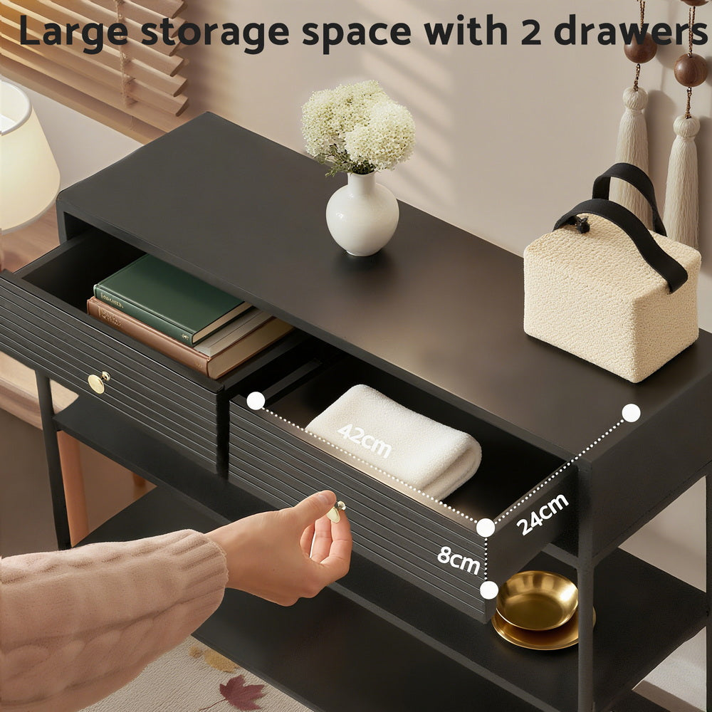 Side Tables: Artiss Console Table 3-Tier Black