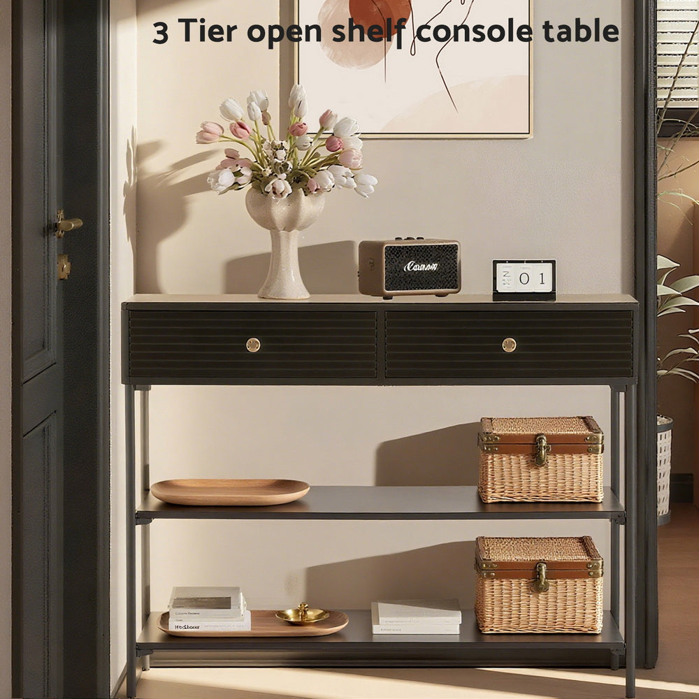 Side Tables: Artiss Console Table 3-Tier Black