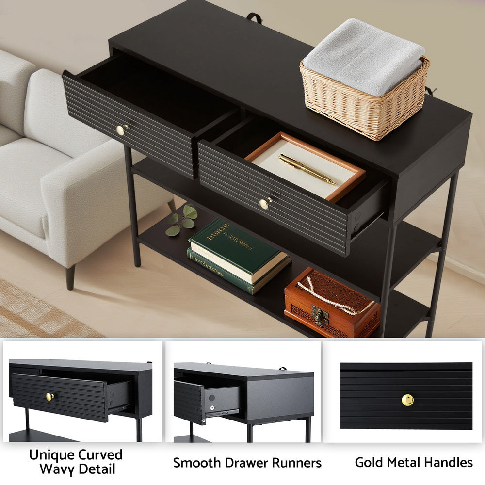 Side Tables: Artiss Console Table 3-Tier Black