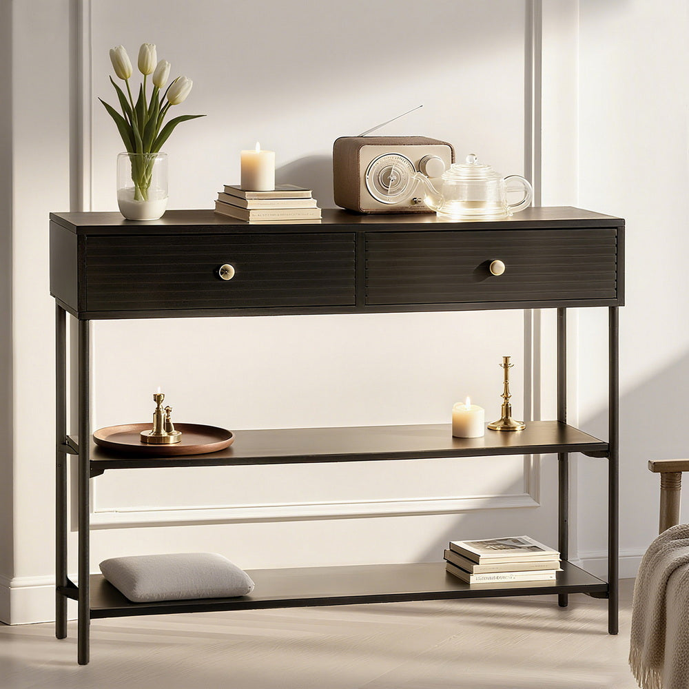 Side Tables: Artiss Console Table 3-Tier Black