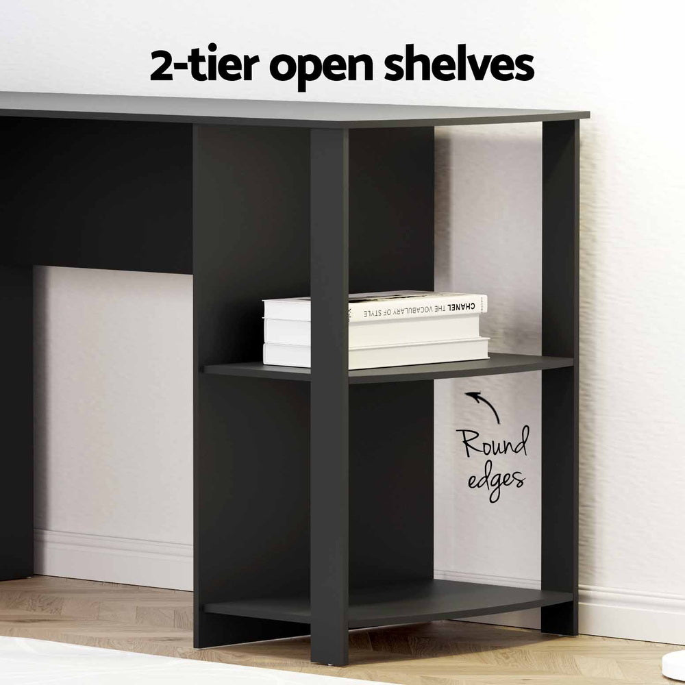 Desks: Artiss Computer Desk Shelf L-Shape Black 136CM