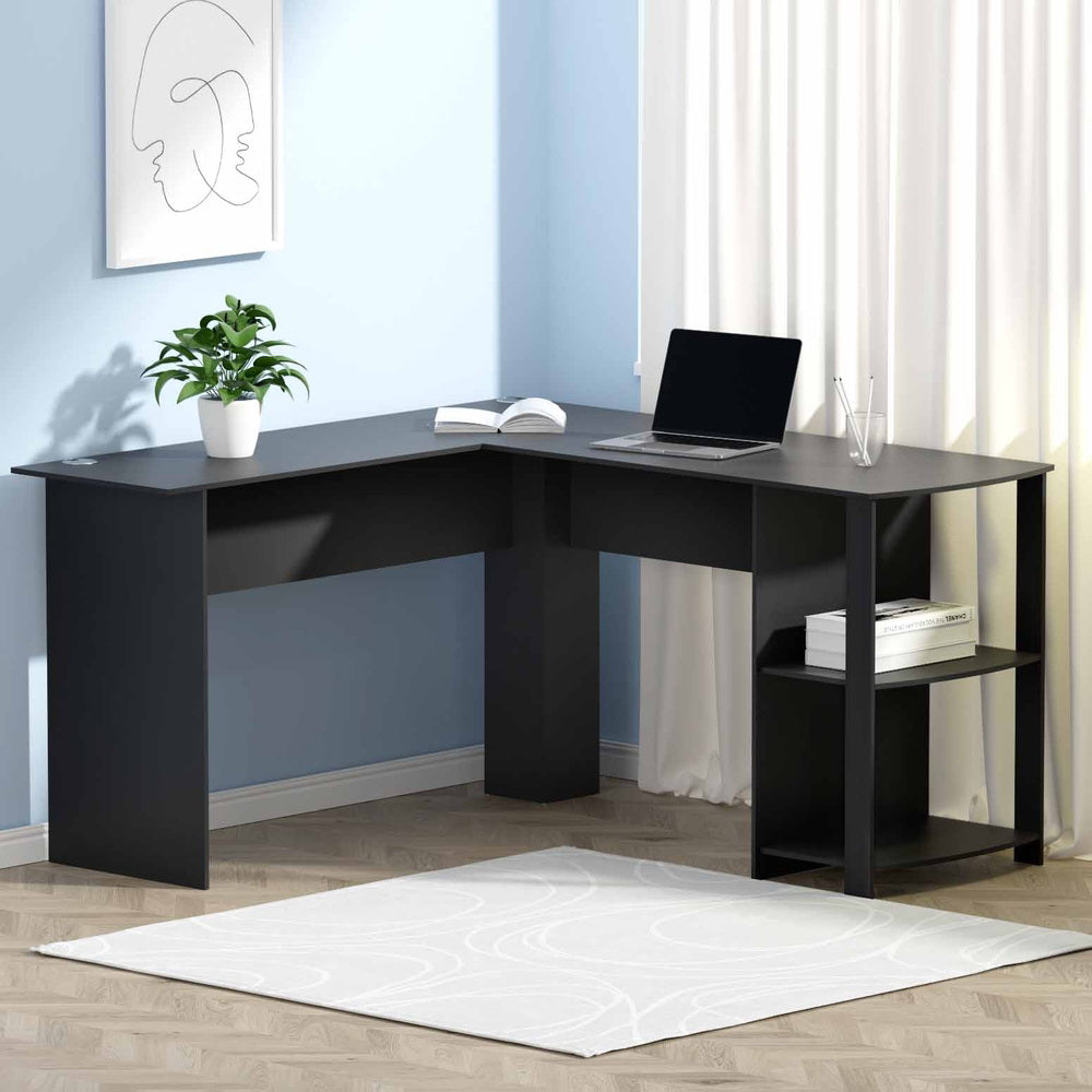 Desks: Artiss Computer Desk Shelf L-Shape Black 136CM